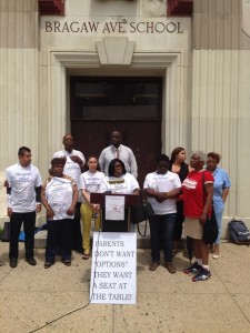 Members and supporters of PULSE announcing the federal civil rights complaint filed against the state administration of Newark schools, May, 2014.